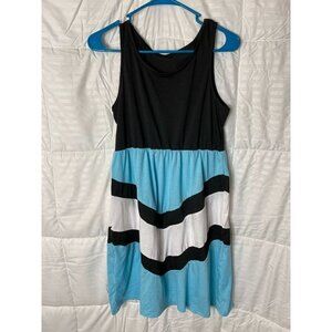 WOMENS TIERED TEAL BLACK  DRESS SLEEVELESS MEDIUM 10/12 M‎